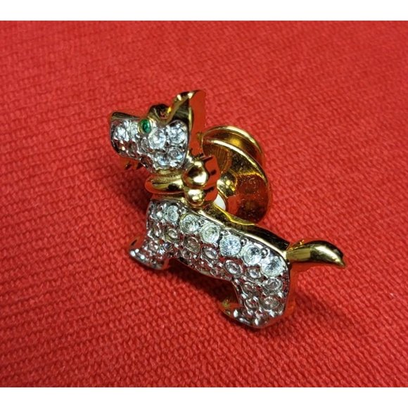 Swarovski Scotty Dog Pave Crystal Green Eye Scottish Terrier Pin Tie Tack Lapel - Picture 6 of 12